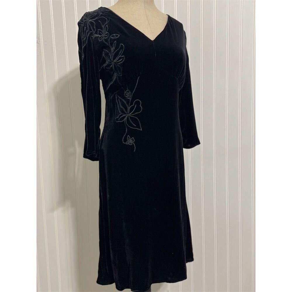 The Territory Ahead 4 Silk Velvet Dress Black TonalFloral Embroidered Whimsigoth